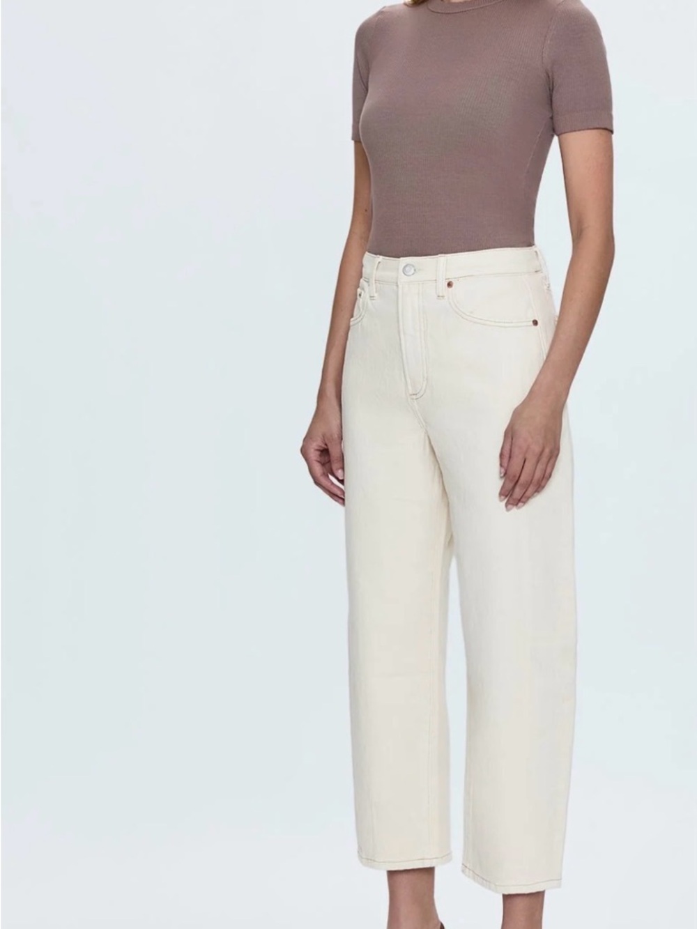 pistola Cream High-Rise Cropped Straight Jeans